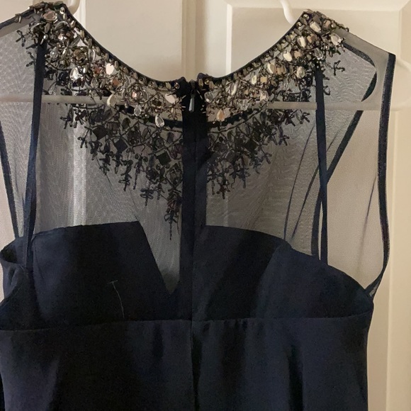 Beautiful beaded mesh front & back long navy blue dress - Picture 5 of 10